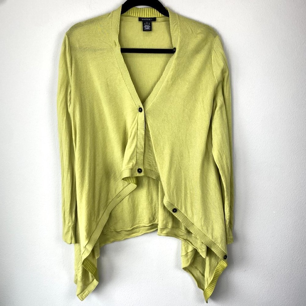 Lafayette 148 Lime Wool Asymmetrical Cardigan L